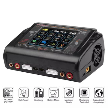 HTRC T400 Pro Lipo Battery Charger DC 400W AC 200W 12Ax2 RC Charger Discharger For LiHV LiFe Li-lon NiCd NiMh Pb LiPo Batteri - 0