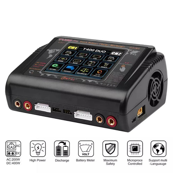 HTRC T400 Pro Lipo Battery Charger DC 400W AC 200W 12Ax2 RC Charger Discharger For LiHV LiFe Li-lon NiCd NiMh Pb LiPo Batteri