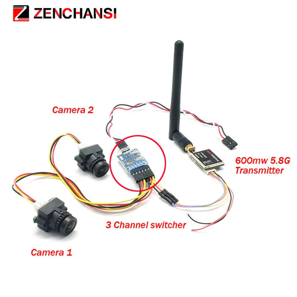 3 channel Dual Video camera CMOS 1000TVL fpv camera with 5.8G 40CH Dual Antennas 3 Inch FPV Goggles Video Glasses Headset HD