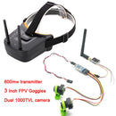 3 channel Dual Video camera CMOS 1000TVL fpv camera with 5.8G 40CH Dual Antennas 3 Inch FPV Goggles Video Glasses Headset HD-8