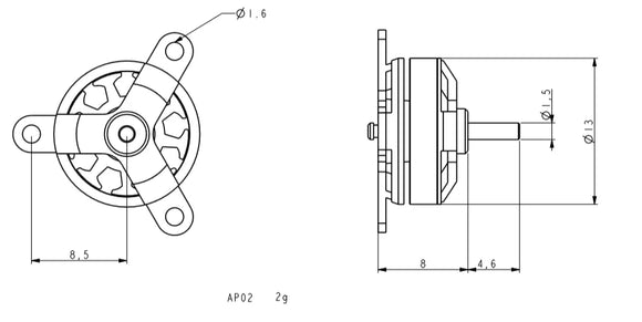 Motor sin escobillas AP02, motor AP02 7000KV de 2 g, micro avión de vuelo interior, fuerza de tracción de 27 g con hélice GWS3020