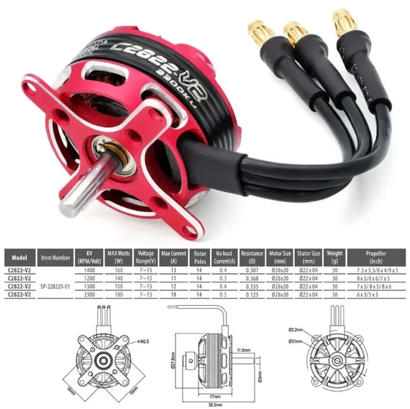Moteur Brushless Outrunner Surpass Hobby C2822 2826 2830 2834 2838 V2 pour Quadricoptère Drone Avion Planeur Aile Fixe RC