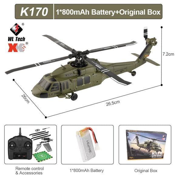 WLtoys K170 RC Helicopter with Gyro UH-60L 4CH Remote Control Brushless Helicopters with LED Light Airplane Toys for Kids