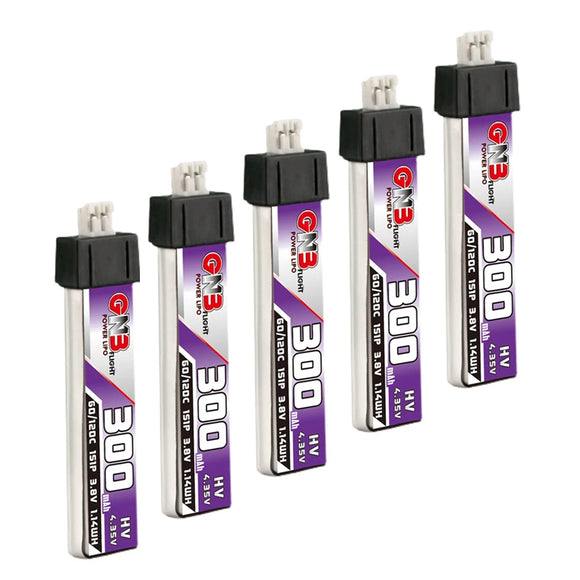 5PCS GAONENG GNB 1S 300mAh 3.8V 60C HV 4.35V Lipo Battery PH2.0 Plug For Happymodel Mobula7 Snapper BetaFPV 65S US65 Whoop Drone
