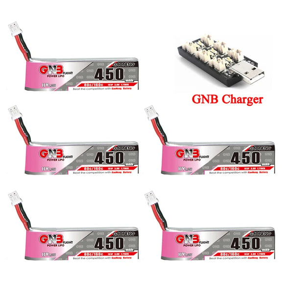 GNB 450mAh 1S 3.8V 80C/160C LiPo Battery and Charger For Racing Drone FPV Beta75S Emax Tinyhawk Quadcopter Helicopter Parts