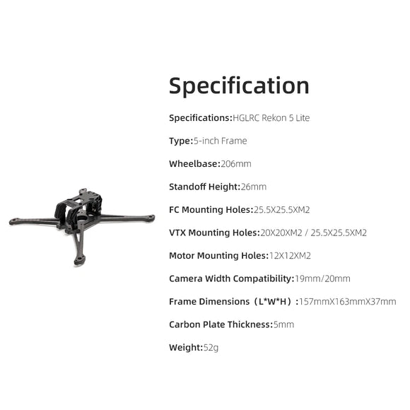 Telaio per drone RC HGLRC Rekon 5 LITE O4 Portata lunga Leggero Volo a lunga distanza Accessori FPV Fai da te Regalo di Natale