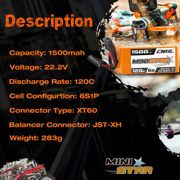 2pcs CNHL 6S 22.2V Lipo Battery 1300mAh 1500mAh 1800mAh 120C With XT60 Plug For RC FPV Drone Quadcopter Helicopter Airplane