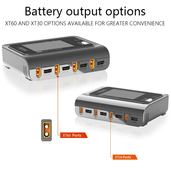 ToolkitRC Q4AC Charger XT60 Adapters IPS Bright With Clear Wide Angle Display 4x50w 5A AC 100W 4 Port DC Smart Discharger AC DC