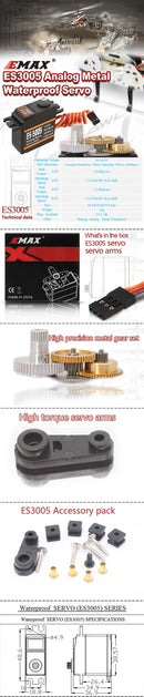 Emax ES3001 ES3005 Analog Metall Wasserdichtes Servo mit Zahnrädern 43g Servo 13KG Drehmoment für RC-Auto Boot Flugzeug-6