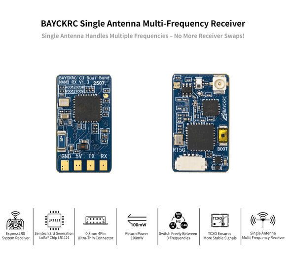 BAYCKRC C3 900 2400 Dual Band RX TCXO ExpressLRS ELRS Receiver Single Antenna Handles Multiple Frequencies 868/915/2.4Ghz