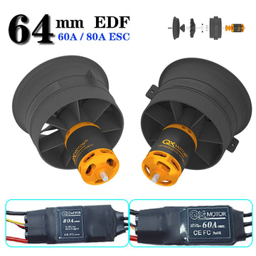 New QX-MOTOR 64mm EDF CW CCW Brushless Motor 12 blade fan Use 60A 80A ESC for RC Jet Helicopter Quadcopter Multiaxis Drone Parts - 0