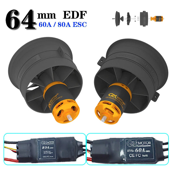 Nouveau moteur brushless QX-MOTOR 64mm EDF CW CCW ventilateur 12 pales Utiliser ESC 60A 80A pour hélicoptère RC Jet Quadricoptère pièces de drone multiaxe