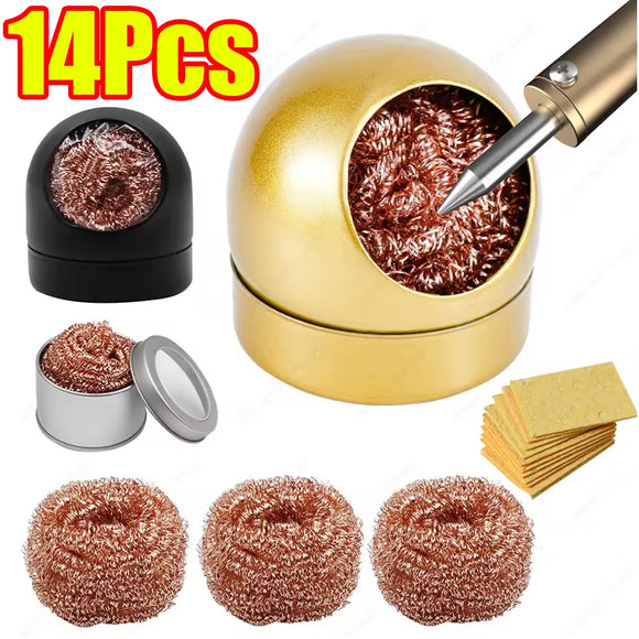 1-14Pcs Soldering Iron Tip Cleaner Desoldering Ball Cleaning Nozzle Tip Clean Brass Wire Sponge Copper Wire Cleaner Ball Tools