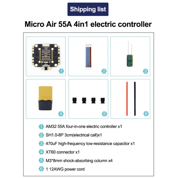 MicoAir 55A AM32 4N1 ESC 2-6S 32-bit FPV Traverser ESC Support PWM/DShot300 signals Inside/outside 2oz copper strip deflector