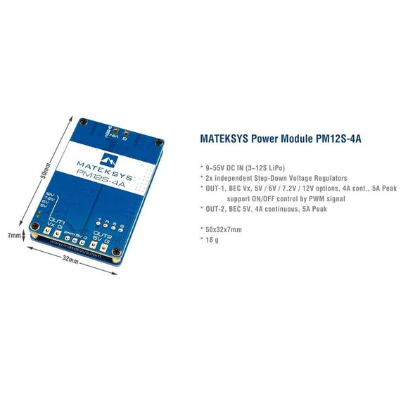MATEK Mateksys Power Module PM12S-4A Independent step-down voltage regulator 9~55V DC-IN For RC Airplane RC Multicopter UBEC