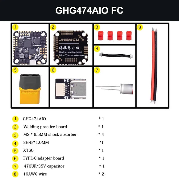 JHEMCU GHG474AIO OSD Flight Controller Built-in 45A BLheliS 2-6S 4in1 Brushless ESC for Toothpick RC FPV Racing Drone