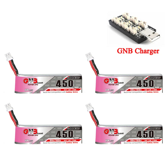 GNB 450mAh 1S 3.8V 80C/160C LiPo Battery and Charger For Racing Drone FPV Beta75S Emax Tinyhawk Quadcopter Helicopter Parts