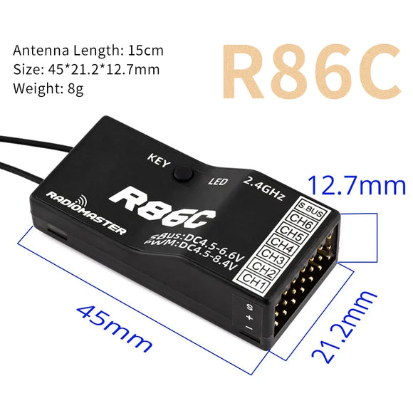1PCS Radiomaster R84 R86 R86C R88 V2 2.4GHz Receiver 4CH/6CH/8CH D8 D16 SFHSS Compatible PWM SBUS 2.4G RX For RC FPV Drone