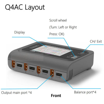 ToolkitRC Q4AC Charger XT60 Adapters IPS Bright With Clear Wide Angle Display 4x50w 5A AC 100W 4 Port DC Smart Discharger AC DC