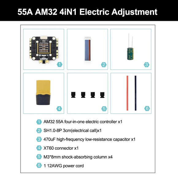 MicoAir 55A AM32 4N1 ESC 2-6S 32-bit FPV Traverser ESC Support PWM/DShot300 signals Inside/outside 2oz copper strip deflector