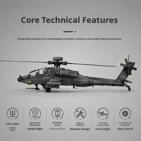 RC ERA C170 AH-64D Apache Military RC Helicopter 1:48 6 Channel No Aileron Single Rotor Altitude Hold Stunt RC Airplane for Adul