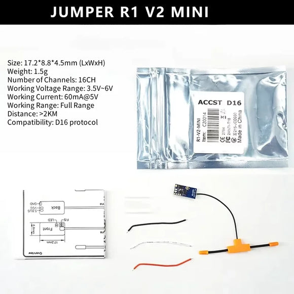 Jumper R1 V2 Mini Receiver Compatible with FrSky D16 XM+ RXSR SBUS Jumper T-Lite T18 T16 T12 T8SG