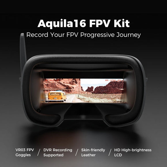 BETAFPV Kit FPV Aquila16 ELRS 2.4G LiteRadio 2 SE VR03 Gafas FPV Aquila 16 25-350mW VTX 1102 18000KV Motor sin escobillas