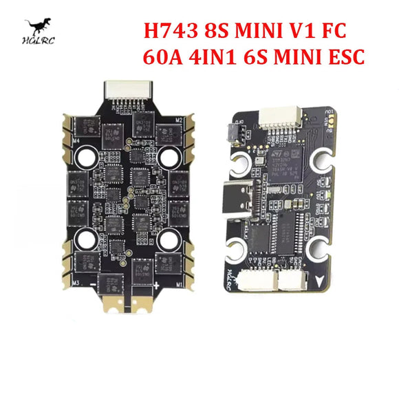 HGLRC H743 8S MINI V1 60A 4IN1 6S 8bit FPV ESC MINI Flight Controller Dual-BEC Modular With Gyro 20x20mm DIY FPV Drone For Adult