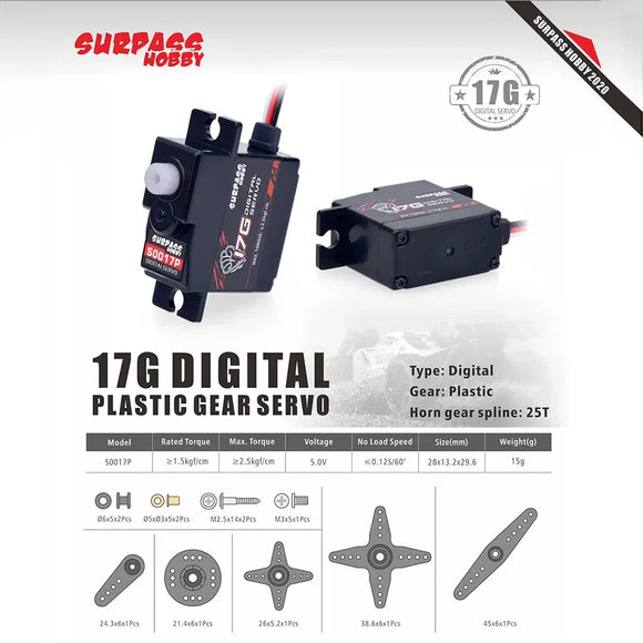 SURPASS HOBBY 17G Plastic / Metal Gear Mini Digital Servo for 1/18 1/16 1/14 RC Car Truck Airplane Robot D90 MN WPL SCY MJX JJRC