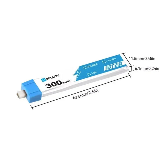 BETAFPV BT2.0 1S 300mAh Battery 3.8V 4.35V 30C/60C Lipo for Cetus FPV Googles Tiny Whoop Drone Meteor65