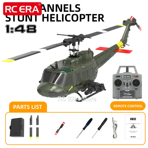 RC ERA C032 UH1 Huey Weathered Marine 6ch RC Helicopter with Optical Flow TOF Auto Stabilized Remote Control Hobby Toys for Boy