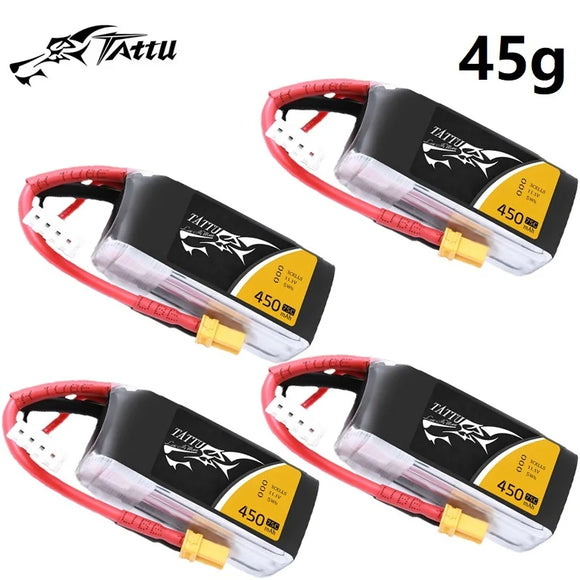 4Pcs TATTU 11.1V 450mAh 75C LiPo Battery For RC Helicopter Quadcopter FPV Racing Drone Parts With XT30 Plug 3S Battery