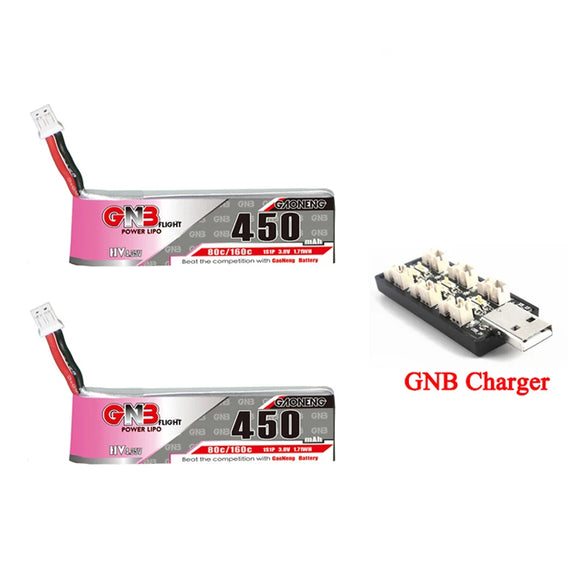 GNB 450mAh 1S 3.8V 80C/160C LiPo Battery and Charger For Racing Drone FPV Beta75S Emax Tinyhawk Quadcopter Helicopter Parts