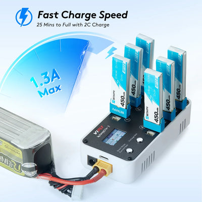NEW VIFLY WhoopStor 3 V3 6 Ports 1S LIPO Battery Charger Discharger Storage Function for FPV Tinywhoop 4.2V 4.35V BT2.0 PH2.0 - 0