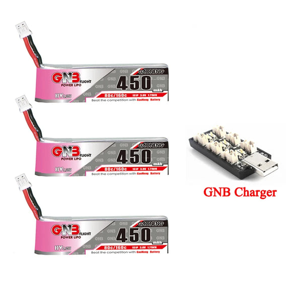 GNB 450mAh 1S 3.8V 80C/160C LiPo Battery and Charger For Racing Drone FPV Beta75S Emax Tinyhawk Quadcopter Helicopter Parts