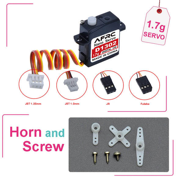 AFRC D1302 Subminiature Digital Servo 1.7g Coreless Motor for RC Plane Car 0.04ec Fast  JST Plug or JR Connector Indoor 3D Flig