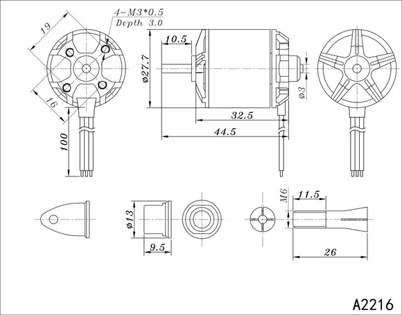 Future Flight A2216 880kv 1250kv 1400kv 2400kv 2-3S Angel sorozatú kefe nélküli motor, merevszárnyú, kefe nélküli motor, távirányítós repülőgép alkatrészek