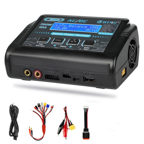 HTRC Cargador de baterías C150 AC DC 150W 10A Descargador para baterías LiPo LiHV LiFe Lilon NiCd NiMh Pb Cargador Lipo Cargador balanceador
