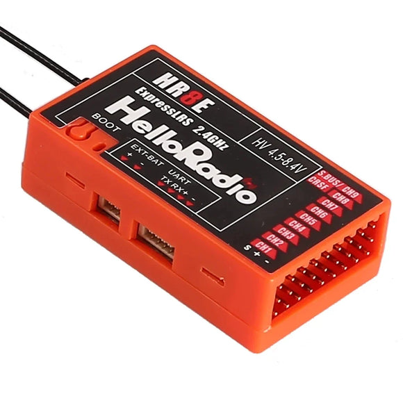 HelloRadio HR8E ELRS 2.4G 9-Channel PWM Power Supply DC 4.5-7.4 V Receiver Dual Antenna Fixed Wing Model RC Boat Universal