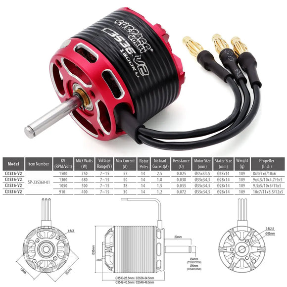 SURPASS HOBBY Motor sin escobillas 2-5S C3530 C3536 C3542 C3548 V2 para aviones RC, multicópteros y motores outrunner sin escobillas