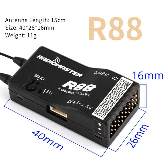 1PCS Radiomaster R84 R86 R86C R88 V2 2.4GHz Receiver 4CH/6CH/8CH D8 D16 SFHSS Compatible PWM SBUS 2.4G RX For RC FPV Drone