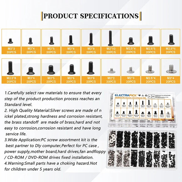 360PCS Flat Head Screws Replacement Kit M2 M2.5 M3 Machine Screws for Dell Sony IBM HP Lenovo Notebooks and Laptops