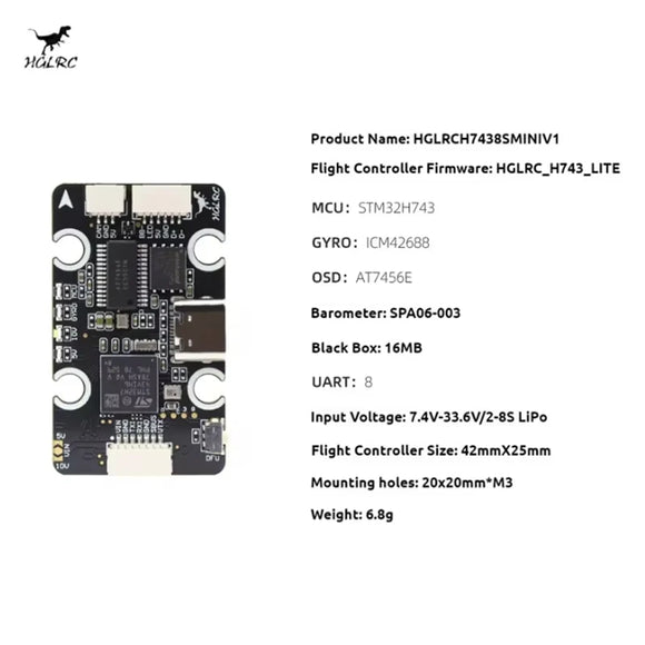 HGLRC H743 8S MINI V1 60A 4IN1 6S 8bit FPV ESC MINI Flight Controller Dual-BEC Modular With Gyro 20x20mm DIY FPV Drone For Adult