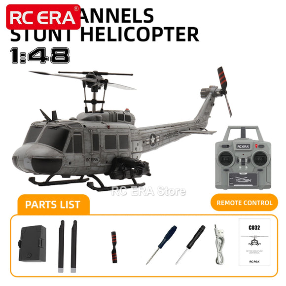 RC ERA C032 UH1 Huey Weathered Marine 6ch RC Helicopter with Optical Flow TOF Auto Stabilized Remote Control Hobby Toys for Boy