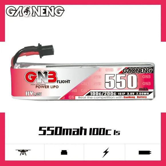 GAONENG GNB 550mAh 1S 3.8V 100C 200C HV Lipo Battery With A30 Connector For RC FPV Drone DIY Plug VS BETAFPV BT2.0 450mAh 1S
