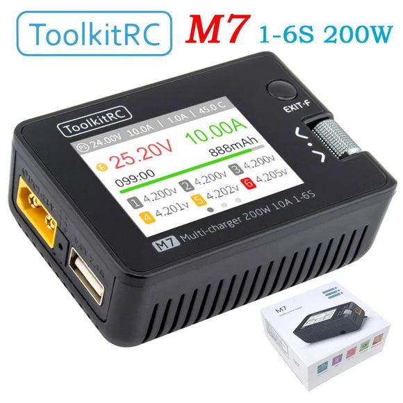 ToolkitRC ToolkitRC M7 200W 10A DC Balance Charger Discharger for 1-6S Lipo Battery With Voltage Servo Checker ESC Tester Receiver LCD IPS - Servo at ZoneFPV