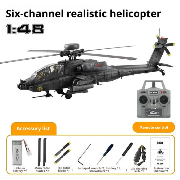 RC ERA C170 AH-64D Apache Military RC Helicopter 1:48 6 Channel No Aileron Single Rotor Altitude Hold Stunt RC Airplane for Adul