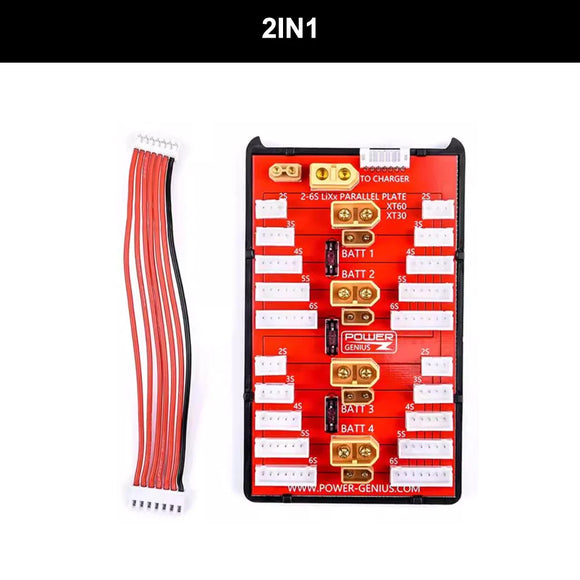 Power-Genius 2 IN 1 PG Parallel Charging Board XT30 XT60 Plug Supports 4 Packs 2-6S Lipo Battery For RC Models Spare Part
