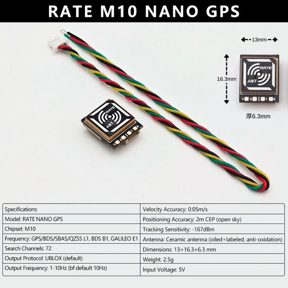 Módulo GPS RATE M10 NANO Mini GPS de alta precisión para aviones RC FPV, carreras, drones y cuadricópteros de largo alcance.