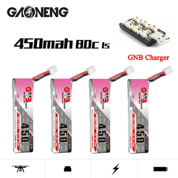 GNB 450mAh 1S 3.8V 80C/160C LiPo Battery and Charger For Racing Drone FPV Beta75S Emax Tinyhawk Quadcopter Helicopter Parts